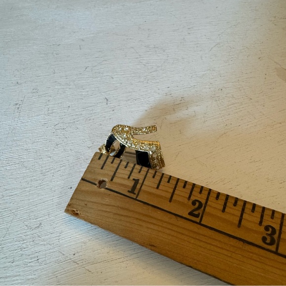 Vintage Platform Heel Shoe Black Enamel Clear Rhinestone Gold Tone Brooch - Picture 7 of 8